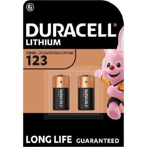 2 piles Duracell 123 batteries au lithium (1 ampoule de 2 batteries) 2 piles (CR123 / CR123A / CR17345) 2