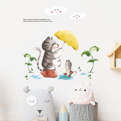 Décoration murale pour chambre d'enfant avec kitty, autocollant de dessin animé, poster d'art mural, autocollant d'art à décoller et à coller pour la décoration d'enfants et de chambres d'enfants (1/5)
