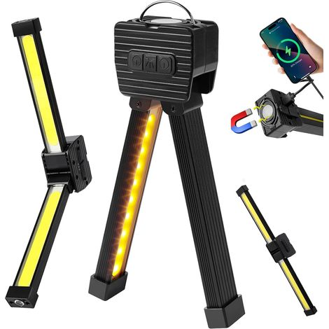 Portable magnetic LED flashlight with hanging hook,  7-speed dimming and 180-degree folding,  USB rechargeable power bank for camping. (1/5)