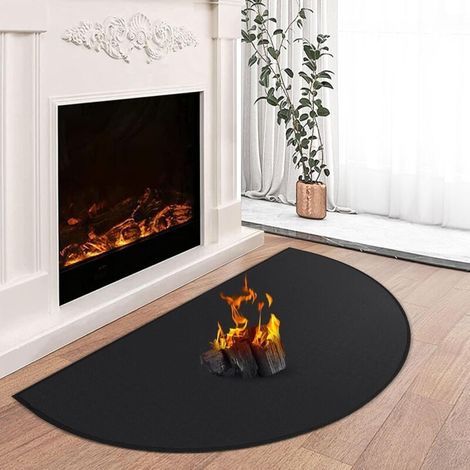 Vakuum-Tapis de cheminée ignifuge, tapis de cheminée ignifuge, tapis de foyer, protège le tapis de sol des étincelles et des braises, noir, 0,5 mm, 102 x 60 cm (1/4)
