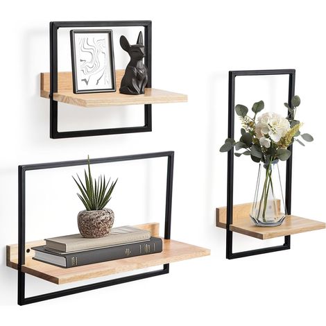 Trintion Set mit 3 Wandregalen,3 Teiliges Set-Eich Regale,Quadratische Bücherregal für die Wand Deko, Hängeregale zur Wandaufbewahrung,Wandregal Holz Hängeregal für küche,Wohnzimmer,Schlafzimmer (1/5)