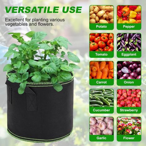 Sac de Plantation 19L, Sacs de Culture de Plantes avec Poignée, Réutilisables Sacs à Plantes, Sac Vegetaux pour Fleurs Légumes, Pomme de Terre, Plante, Tomate, Végétale, Noir, 10 Pièces, 5 Gal (1/4)