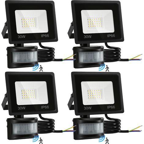 Jiubiaz LED Fluter mit Bewegungssensor 4X 30W Außenbeleuchtung Scheinwerfer Strahler Kaltweiß