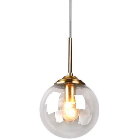 Verre Suspension Luminaire Vintage Industrielle, Plafonnier avec fini en laiton poli Lustre Suspension Lampe de Salle à Manger Cuisine Salon Chambre (Clair, 1 lumière) (1/5)