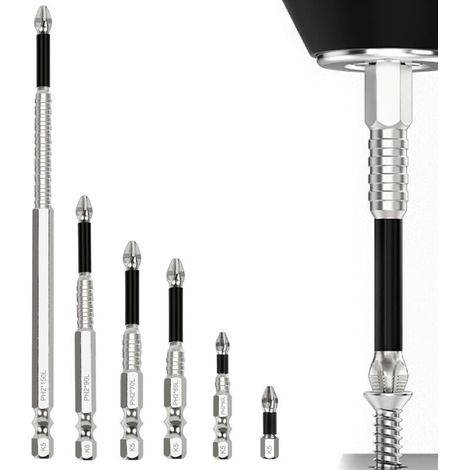 6-Piece Magnetic Screwdriver Set, Precision Screwdriver, High-Hardness Drilling Tool, Non-Slip Phillips Screwdrivers, for Electric and Manual Drills 25, 50, 65, 70, 90, 150 mm (1/5)