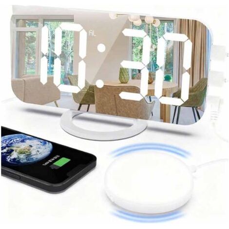 Réveil vibrant avec veilleuse, fonction snooze, miroir LED, horloge électronique et chargement USB (1/4)