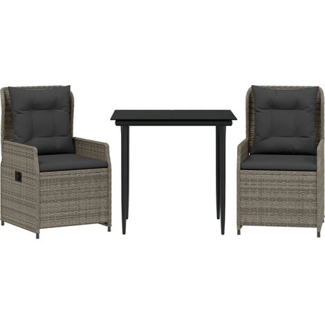 Ensemble à manger de jardin 3 pcs Mobilier de jardin coussins gris résine tressée (1/5)