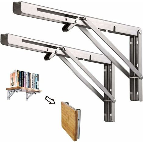 2-Piece 600mm Folding Wall Shelf, Garage Shelf Support Frame, Stainless Steel Folding Workbench Support Bracket, 200KG Load Capacity (without wooden board) (1/4)