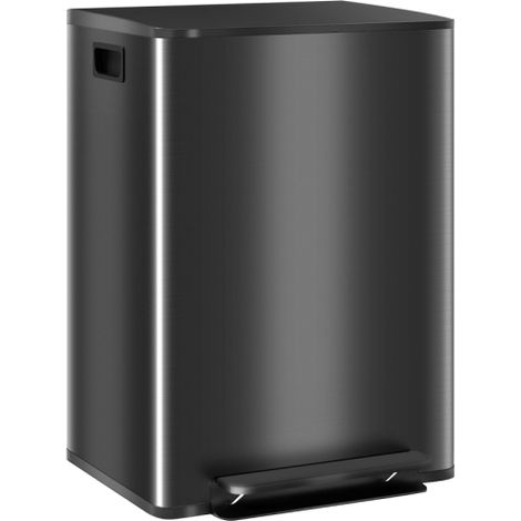 60L Black Dual Compartment Stainless Steel Trash Bin with Deodorizer Holders for Efficient Waste Separation