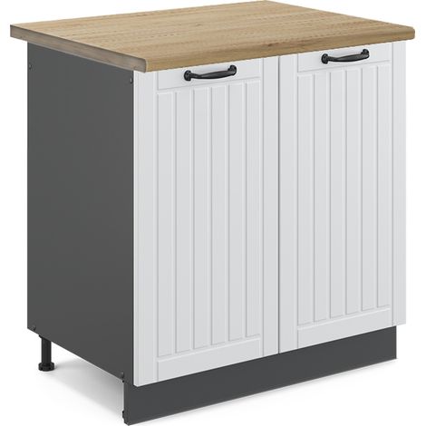 Spülenunterschrank Fame-Line, Weiß Landhaus, 80 cm , AP Eiche, Vicco