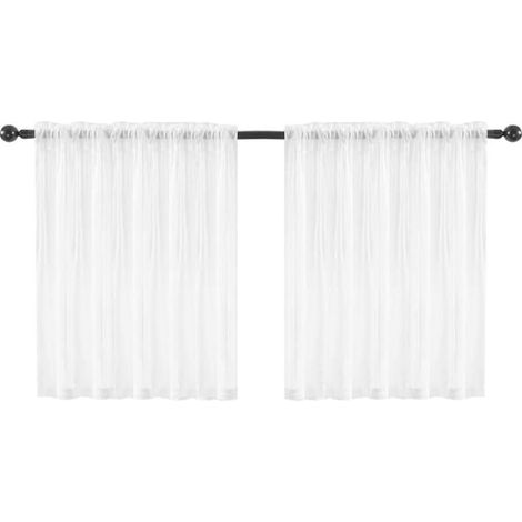 2PCS Rideaux de Cuisine Semi-Transparents Rideaux en Filet de Bistrot pour Petites Fenêtres Cuisine Salon Maison de Campagne (Blanc L 76 XH 60) (1/5)