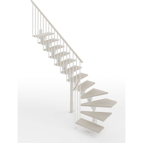 Misterstep – Escalier quart tournant 12 marches – Largeur 75 cm – Soutien au sol 35-100 cm – Rampe avec colonnes en métal blanc (1/5)