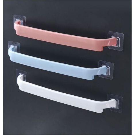 Toallero de pared sin taladrar (3 piezas, blanco+azul+rosa)-Crezuo