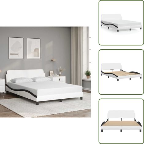The Living Store Bettgestell mit Kopfteil Weiß und Schwarz 120x200 cm Kunstleder - Bettsofa - Doppelbett - Boxspringbetten - Schlafzimmermöbel - Lattenrost (1/5)