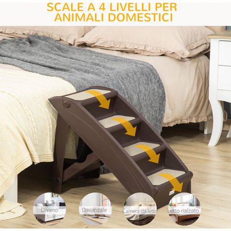 Scaletta pieghevole per cani, 4 gradini antiscivolo in PP marrone, rampa portatile per animali domestici (1/5)