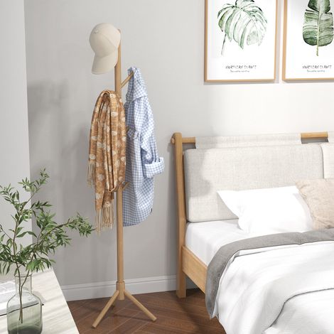 Perchero de Pie de Madera Forma de Árbol con 8 Ganchos para Colgar Ropa Bolsos en Pasillo Entrada 40x40x165 cm Natural (1/5)