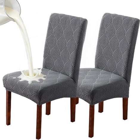 Housses de chaise de salle à manger extensibles, lot de 2, gris, protection anti-taches (1/5)