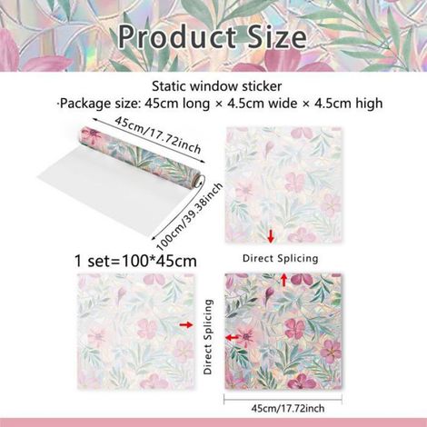 Film De Confidentialite Pour Fenetre - Motif Fleurs Sauvages Arc-En-Ciel 3D - Non Adhesif - 45 X 200 Cm (1/5)