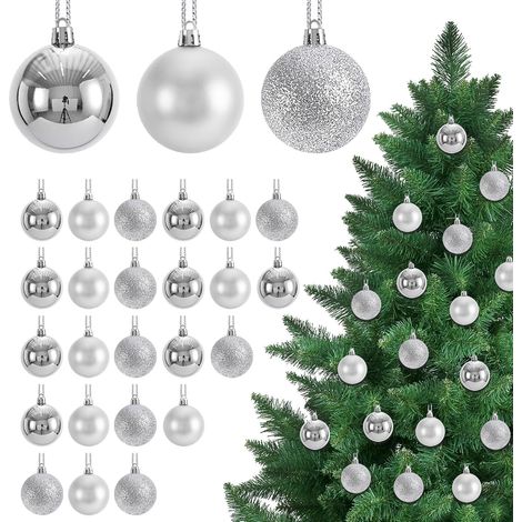 24 Pièces Boule de Noel Argenté, Mini Boules de Noel Argentées, 3CM Decoration Noel Boule en Plastique, Suspendre Boules pour Sapin de Noel Intérieur Extérieur Mariage Maison Fête Décoration (1/5)