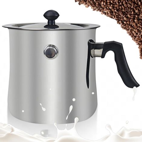 Casserole à lait de 1,5 l avec couvercle, en acier inoxydable, avec sifflet et poignée en bakélite, double paroi, pour induction, pudding, marie à lait, compatible avec tous les types de plaques de (1/5)