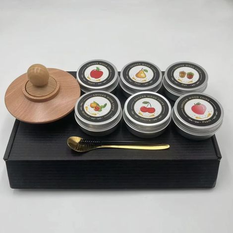(Kit fumeur - A) NOUVEAU Kit fumeur à whisky avec copeaux de bois - 6 saveurs - Infuseur pour cocktails Old Fashioned - Idéal pour les anniversaires et le bourbon - Parfait comme cadeau (1/5)