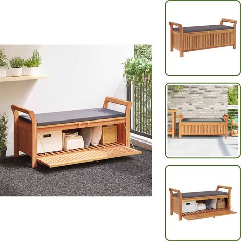 Panca in acacia - vidaXL Panca Portaoggetti Giardino Cuscino 126cm Legno Massello Acacia - Cuscino da seduta