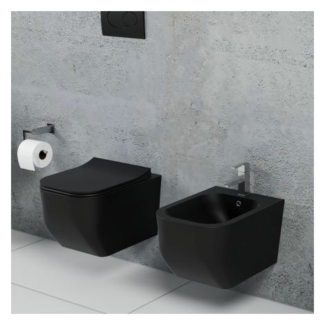 Coppia di sanitari wc e bidet sospesi ceramica nera SICENA SQUARED