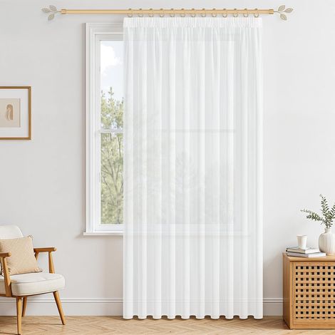 Rideaux avec Bande Fronce 245 cm de Long, 200 cm de Large, Rideaux Blancs avec Bande Fronce pour Rail, Lot de 1 Rideau Semi-Transparent (1/5)