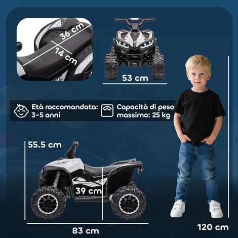 Chariot électrique à quatre roues pour enfants de 3 à 5 ans, 12V, boîte de vitesses à 2 rapports, pneus larges, klaxon et phares LED, blanc. (1/5)