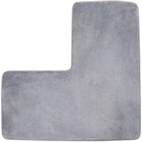 Tapis de bain en L - Tapis de douche d'angle en polaire corail doux, antidérapant et absorbant, lavable pour douche carrée, toilettes, maison et spa (gris)