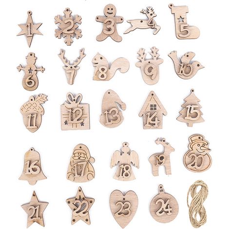 GARRYFIZH Étiquette en bois pour calendrier de l'Avent de Noël, compte à rebours à 24 chiffres, décoration pour sac cadeau (1/5)