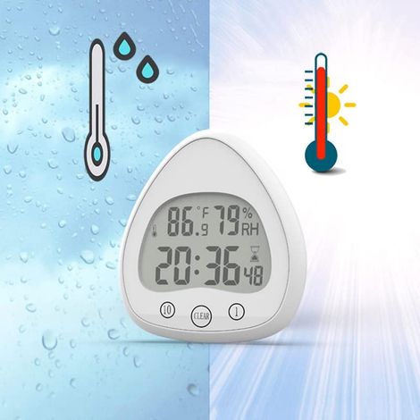 Minuteur de douche numérique silencieux, étanche à l'eau, à la buée et à la poussière, avec ventouse et support, température et humidité réglables. (1/5)