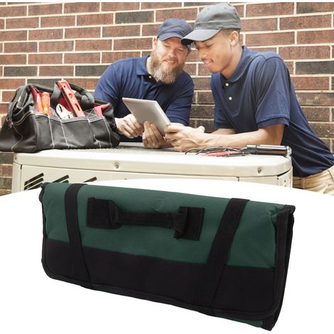 Sac à outils portable multifonctionnel, sac de rangement pour quincaillerie en tissu Oxford épais, sac d'électricien, vert. (1/5)