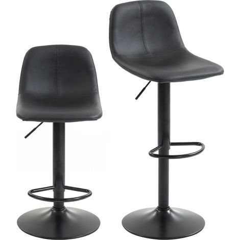 Set de 2 taburetes de bar regulables en altura, giratorios 360° en PU negro con base de acero (1/5)