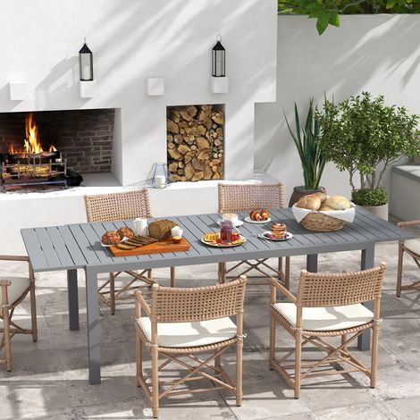 Mesa de Comedor Exterior Mesa de Terraza para 6 -8 Personas con Marco de Aluminio 180/240x94x73 cm Gris Oscuro (1/5)