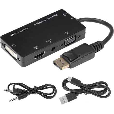 Câble adaptateur 4 en 1, convertisseur DisplayPort vers HDMI/VGA/DVI/audio, multifonctionnel. (1/5)