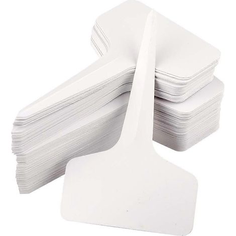 100 étiquettes pour semis de plantes, imperméables, en plastique blanc, 10 x 6 cm, pour jardin et potager d'extérieur. (1/5)