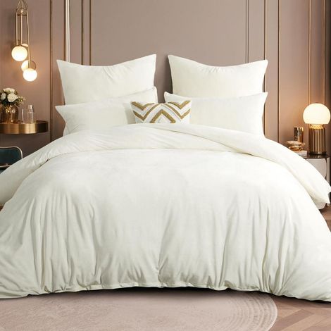 Bettwäsche-Set 220x240 Flanell 3-teilig Weiß Kuschelweich mit Reißverschluss