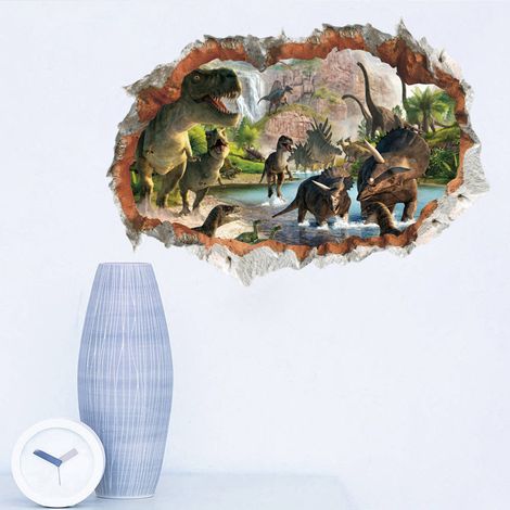 Abnehmbare 3D-Dinosaurier-Wandaufkleber, Wanddekoration für Kinderzimmer, wiederverwendbare Dinosaurier-Aufkleber, Set mit 10 vorgeschnittenen Motiven fürs Schlafzimmer. (1/5)