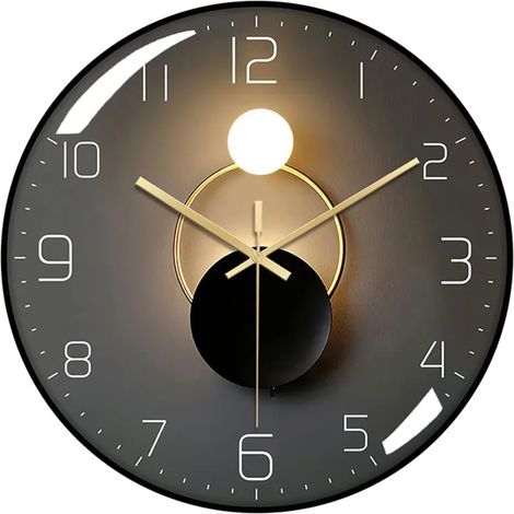 Horloge Murale Silencieuse,Pendule Murale de 30 cm de Diamètre, Horloge Murale Ronde Numérique à Quartz, Adaptée au Salon, au Bureau, à la Chambre à Coucher, à la Cuisine (Noir) (1/5)
