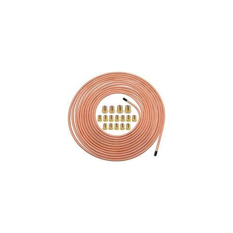 Tuyau de Frein en Cuivre 25ft/7,62m Ø 4.75mm, Kit de Conduite Générale de Frein Replacement, Auto Tube Tuyau de Carburant Frein, 3/16" de Rechange pour Automobile avec 16 Raccords (1/5)