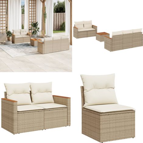 Salon de jardin avec coussins 6 pcs beige résine tressée - Ensemble Salon De Jardin - Mobilier Extérieur - Canapé Jardin - Table Basse Jardin - Chaise Lounge - Home & Living (1/5)