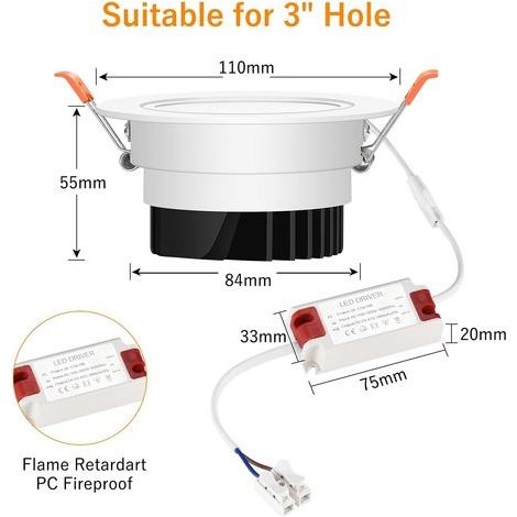 12-W-LED-Einbaustrahler, warmweiß (3000 K), 40° verstellbarer Abstrahlwinkel, Deckeneinbaustrahler für Küche und Bad, 3er-Pack (1/4)