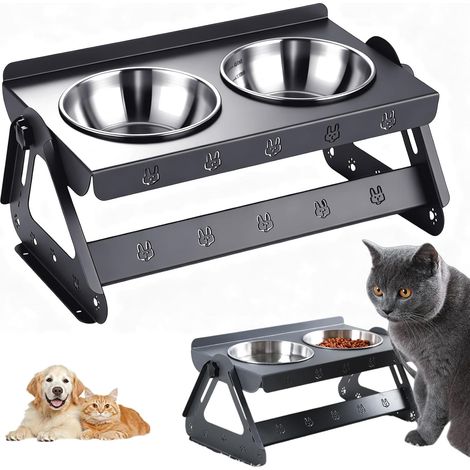 Raised Cat Bowl with Stainless Steel Stand, Bowl Stand with 2 Bowls, Adjustable Height and Angle, Raised Dog Bowl for Small to Medium Cats and Cats (1/5)