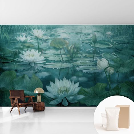 Tapete Vliestapete mit Kleber - Fototapete mit Motiv - Wandtapete modern - Wandgestaltung Wasserblumen 416x254 cm (1/5)