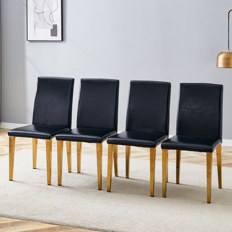 AS EASY Luxe léger européen noir et or : simili cuir noir + pieds en métal doré brillant, s'intègre parfaitement dans les salles à manger et salons modernes. (1/5)