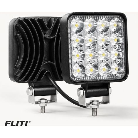 FLITI 2x 3.3 Inch Square LED Work Lights 48W 12V-24V IP67 Waterproof Lamp for 4x4 Truck Tractor SUV Boat White 6000K (1/5)