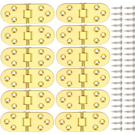 CCYKXA 12 Stück 180-Grad-Klappscharniere aus Zinklegierung, Scharniere mit runden Kanten, Möbelscharniere für Tisch, Schrank, Tür, Möbel (Gold)
