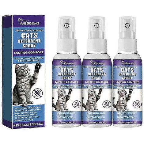 Spray répulsif pour chats (lot de 3), empêche les chats d'uriner et de griffer, citron et coptis, sans danger pour les meubles (1/4)
