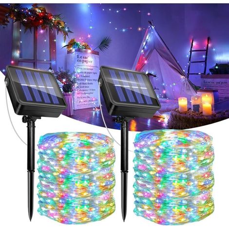 Lot de 2 Guirlande Lumineuse Exterieure Solaire, 12M 120LED Solaire Guirlande Jardin, 8 Modes, Intérieure Extérieure Décoration pour Sapin Noël, Jardin, Terrasse(Coloré) [Classe énergétique A] (1/5)